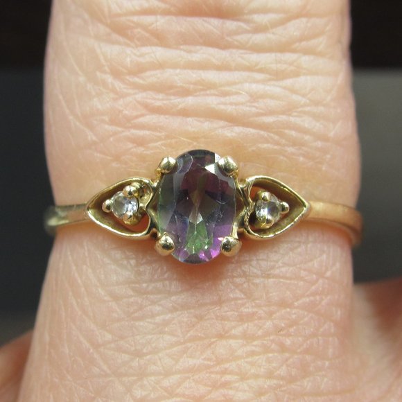 Jewelry - Size 6.75 10K Gold Mystic Topaz & CZ Gem Ring